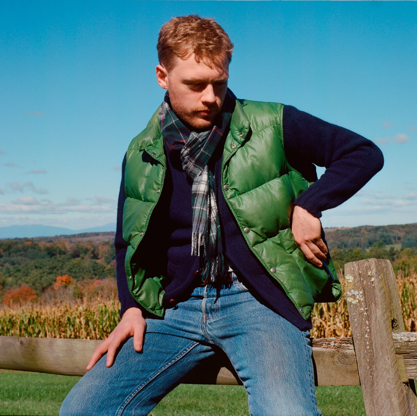 Cashmere Highland Scarf in Green Tartan