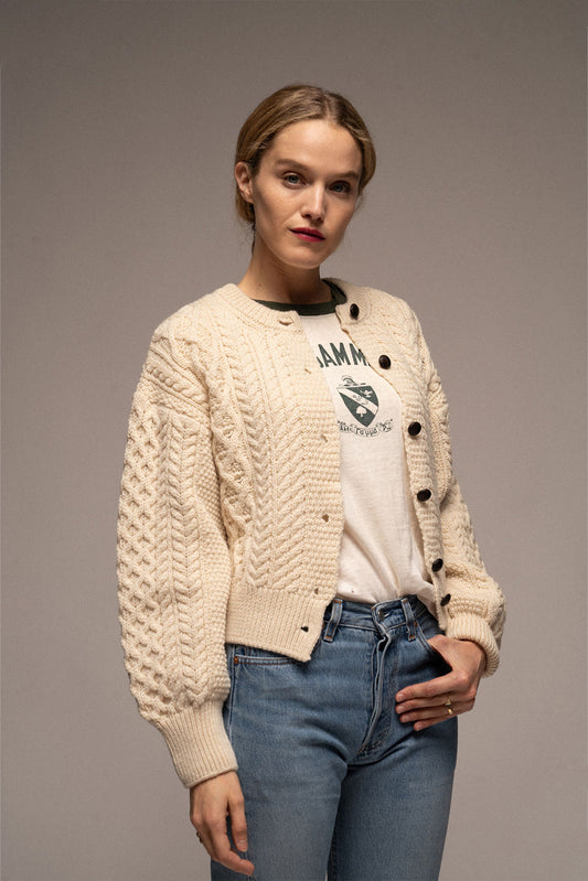 Al’s Irish Aran Knit Cardigan in Ivory