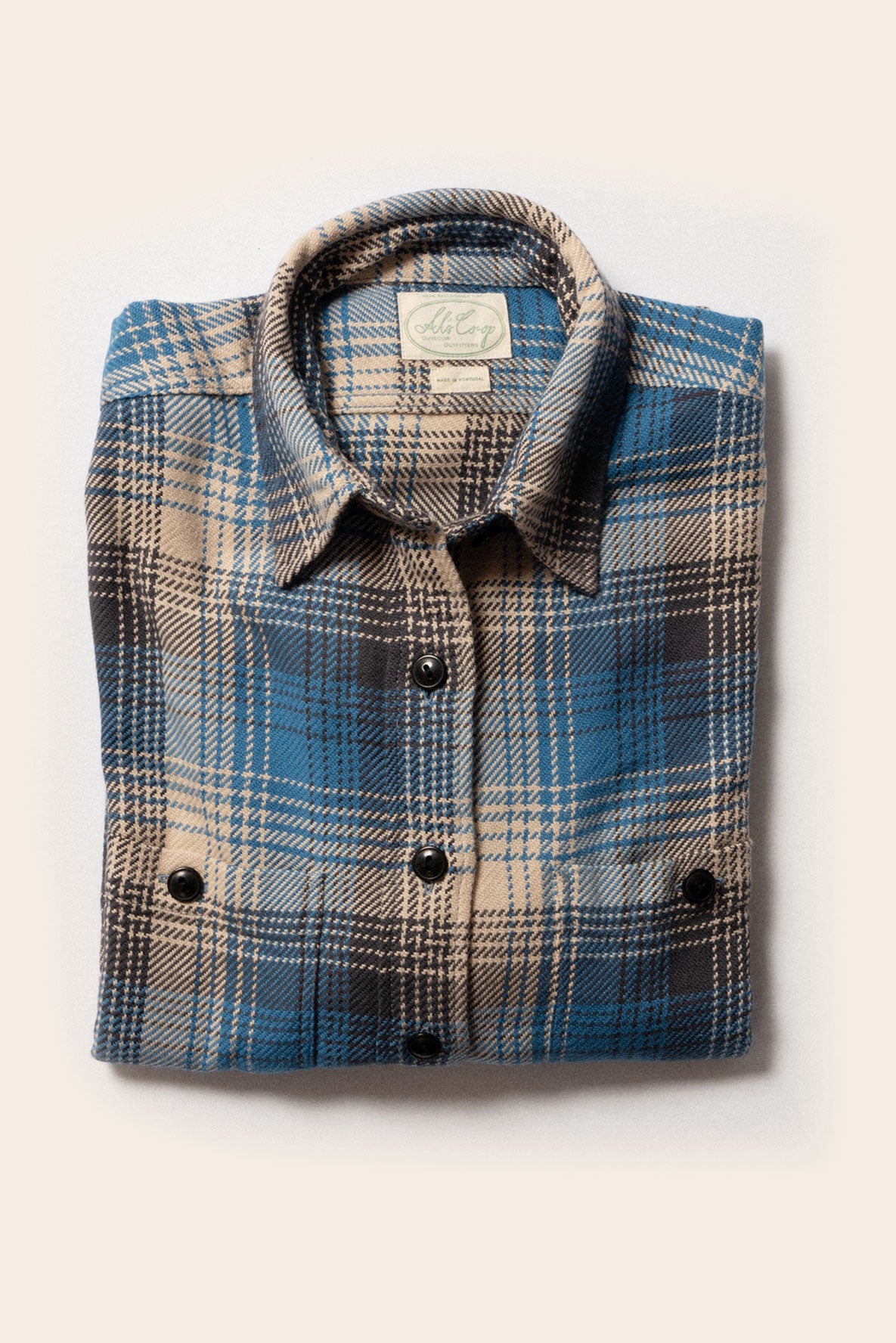 Al’s Big Twill Shirting in Blue + Beige Plaid