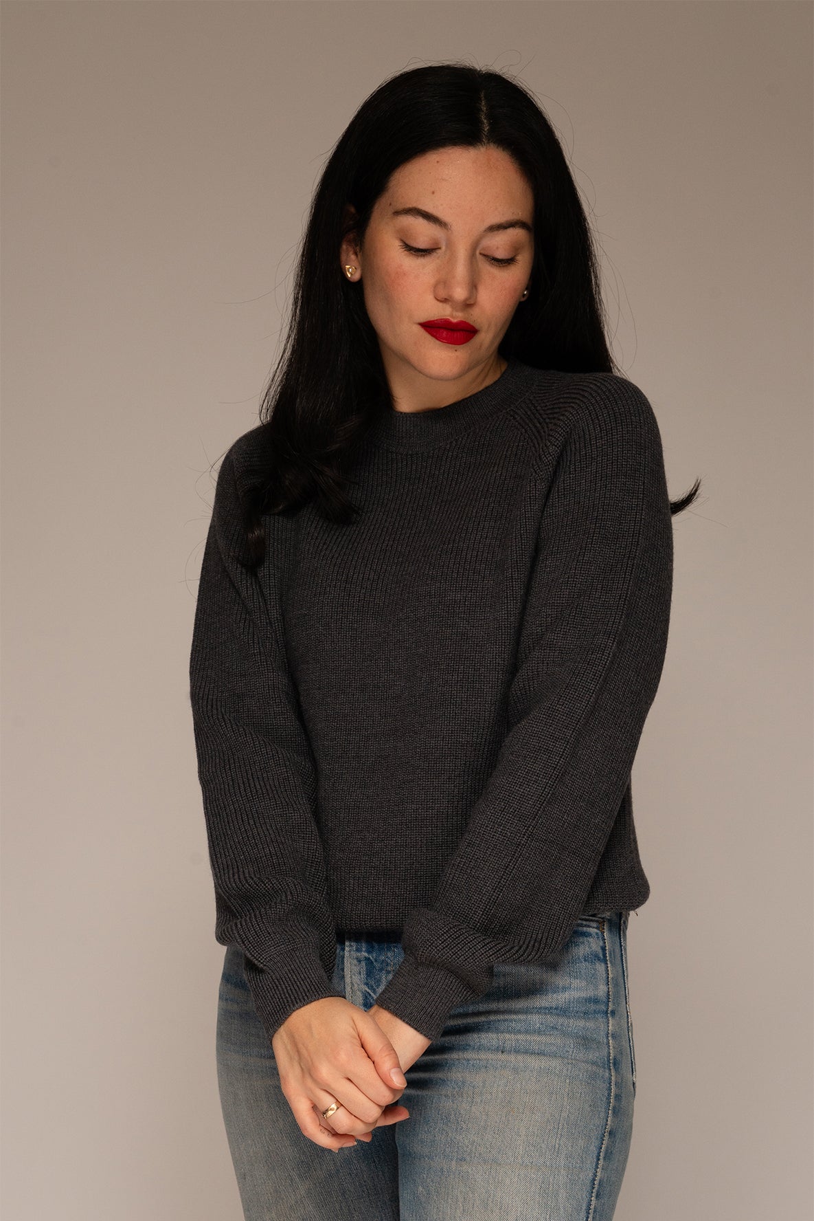Casertano Anlgaise Stitch Sweater in Dark Heather Grey