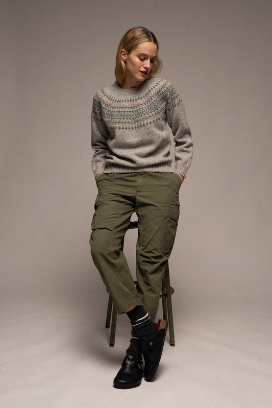 Scottish Fairisle Crew Neck in Grey