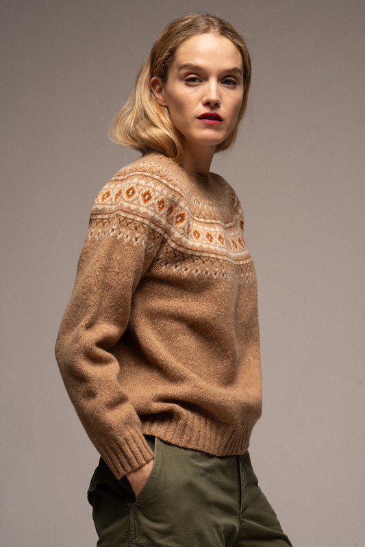 Scottish Fairisle Crew Neck in Camel