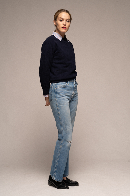 Al’s Cashmere & Wool Blend Ivy Crewneck in Navy