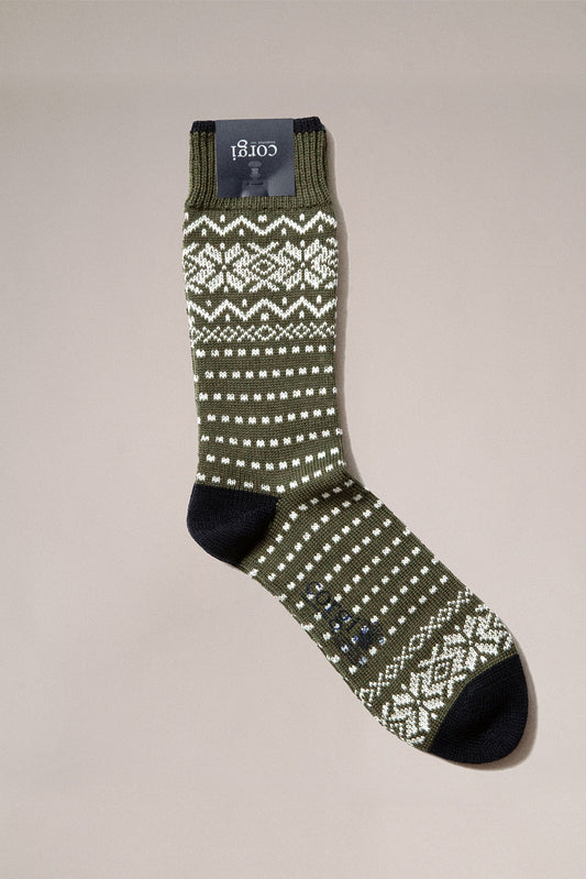 Al’s Welsh-Knit Sock in Green Snowflake